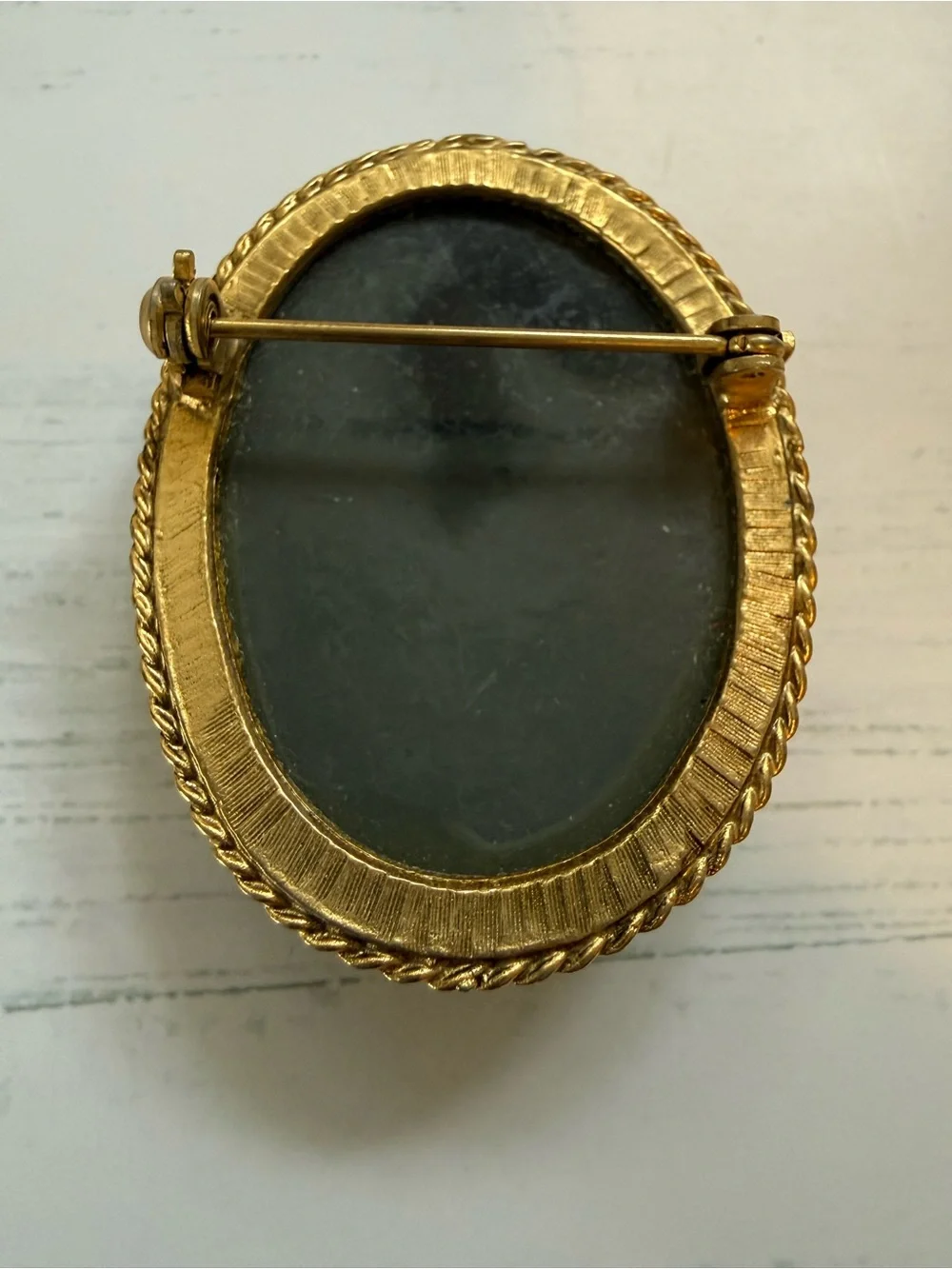 Classic Cameo Brooch in Cream and Black with Gold Frame